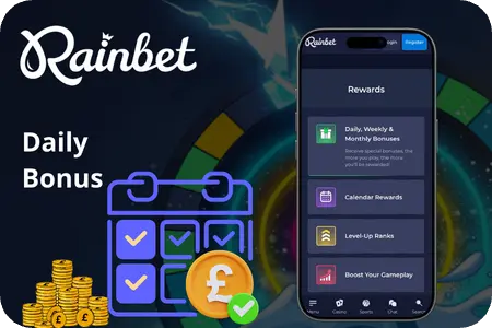Rainbet daily bonus for UK players cash and free spins every day
