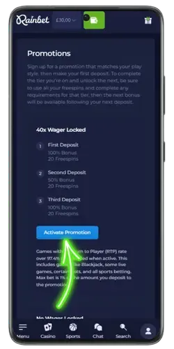 Bonus Rainbet Activated